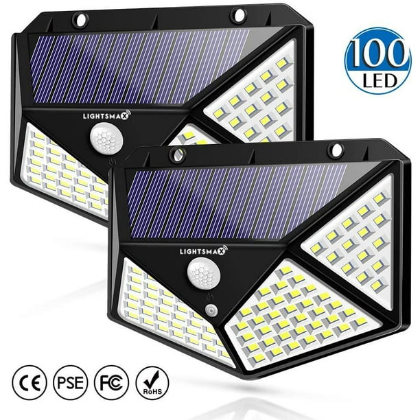 4 Pack 100 Led Solar Motion Sensor Lights Outdoor IP65 Waterproof with Wide Angle Eicaus Wireless Weatherproof Solar Powered Lights for Steps Yard Garage Porch Patio